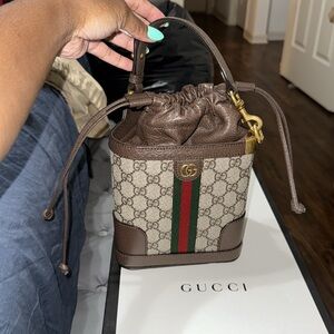 Gucci Beige and Brown GG Bucket Bag